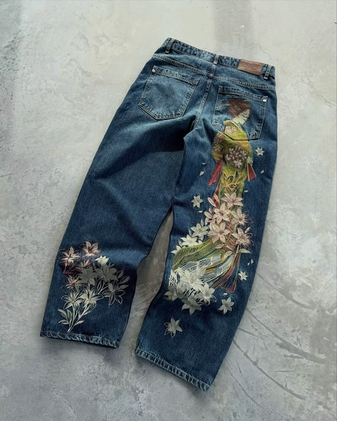 Y2K Vintage Art Jeans Unisex Retro Distressed Wide Leg Denim Pants Streetwear Casual Fashion Trousers - AliExpress 200000345