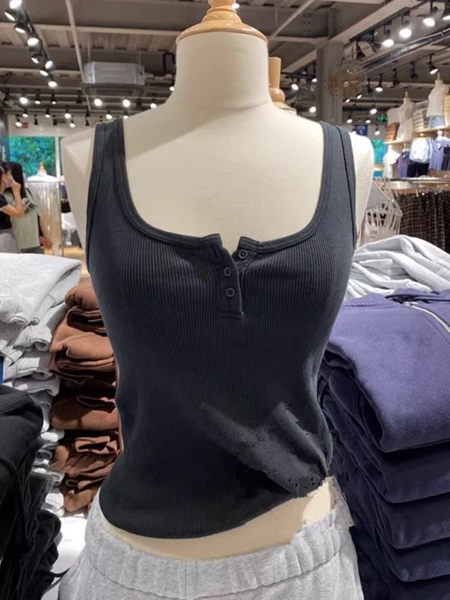 Three Buttons Ribbed Slim Tank Tops Summer Cotton Sleeveless Solid Simple Top Female Casual Vintage Streetwear Y2k Vest Woman - AliExpress 200000345