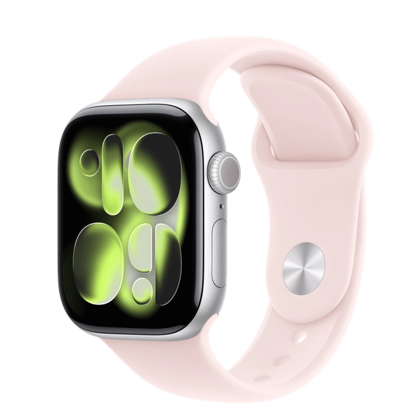 Apple Watch Series 11 GPS + Cellular, 42mm Silver Aluminum Case with Soft Pink Sport Band - S/M