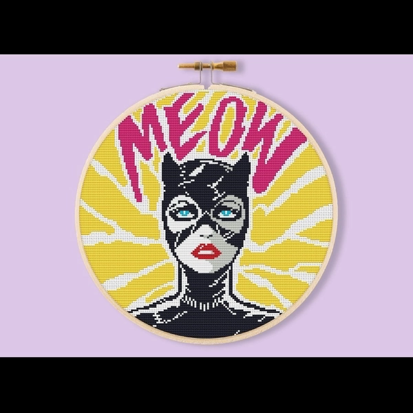 Superhero woman cross-stitch pattern catwoman Pattern for hand made gift. Cute cross stitch. Lovely geek Embroidery Instant pdf download