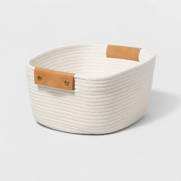 13" Decorative Coiled Rope Square Base Tapered Basket Small Cream - Brightroom™