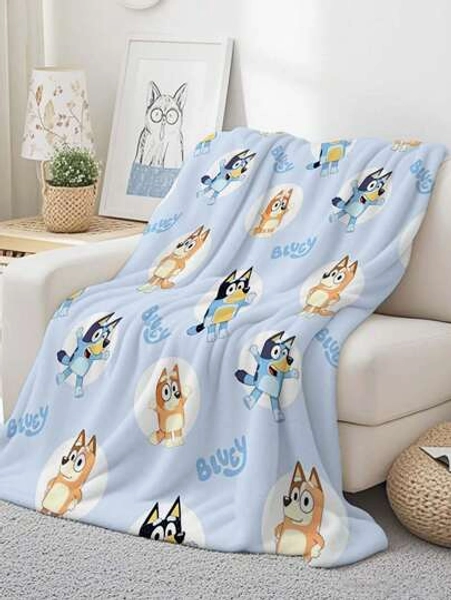 Bluey 1pc Brushed & Bingo Cartoon Flannel Cozy Blanket,Skin-Friendly Soft Nap Throw,Blue Color,No Shedding,Easy Care,Ideal For Office Nap,Minimalist Home Textile,Perfect For Sofa,Bedroom,Living Room,Office,Travel,All Season,Machine Washable,Wonderful Gift For Yourself,Friends And Family