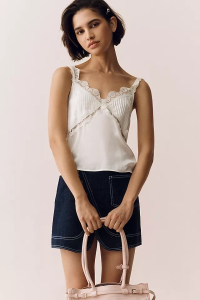 By Anthropologie Silky Lace-Trim Tank