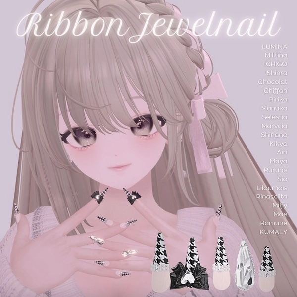  22アバター対応🎀RibbonJewelnail【MA対応ネイルチップ】