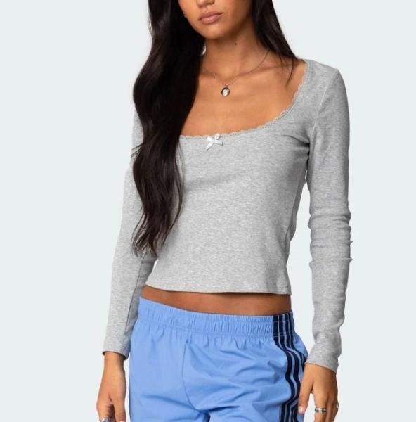 Edikted Women's Mora Lace Trim Ribbed T-Shirt