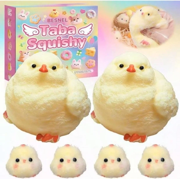 6Pcs Big Taba Squishy Toys-3.15in, Handmade Ultra Soft Chick Taba Squishy Kit, Cute Fidget Toys Silicone Squeeze Toys For & Adults Stress Relief(