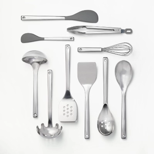 10pc Stainless Steel Kitchen Utensil Set Silver - Figmint™: Dishwasher-Safe Cooking Tools for Adults