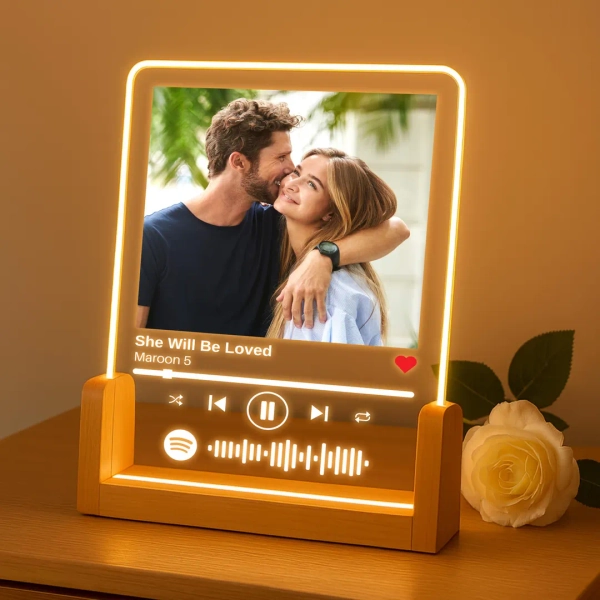 NEXT DAY SHIP Custom Song Plaque - Photo Night Light Plaque With Code and Text Couple Valentines Day - Etsy