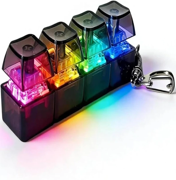 Keyboard Fidget Toy, Clicker Keyboard Fidget Keychain with LED Lights, 4-in-1 Keyboards Decompressions Button Finger Clicker Toys, Button Stress
