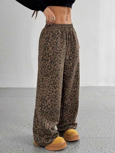Women's Leopard Print Casual Wide Leg Loose Slim Pants