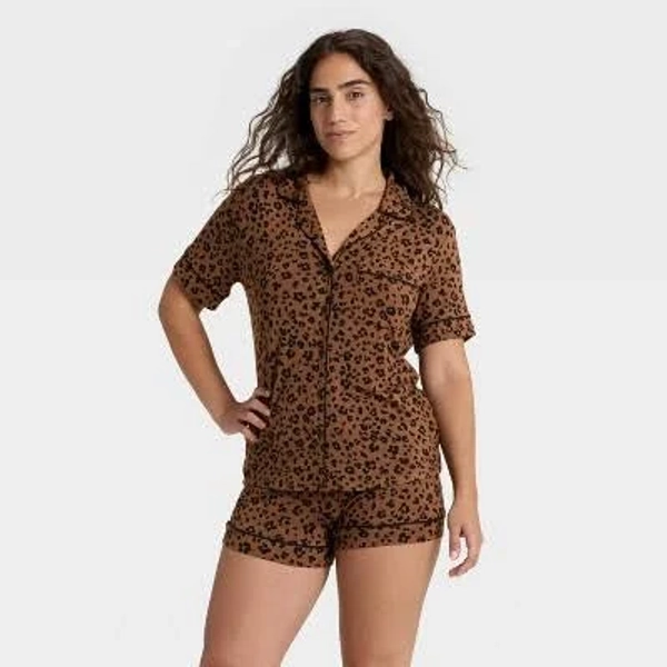 Auden Women's Cloud Knit Leopard Print Pajama Set