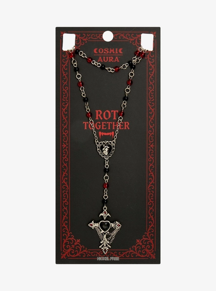Cosmic Aura Heart Cross Rosary Necklace Set