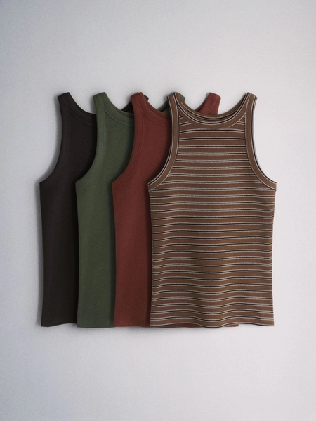 The Set 4 Pack Ribbed Racer Contrast Vests Black/Green/Red/Stripe