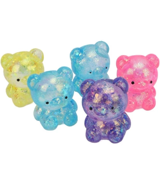 5Pcs Bear Squish Toys Squishy Stress Balls Mixed Color Soft Flexible TPR Stress Relief Slow Rising Squeeze Toys for Kids Adults Home Office and