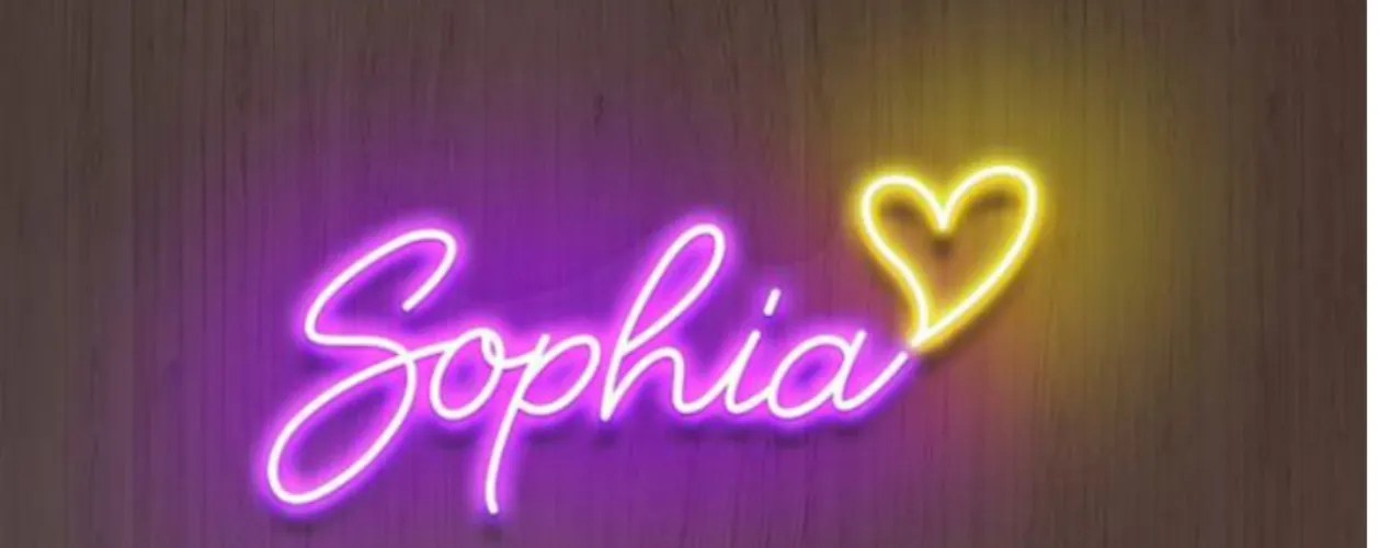 Name color: Rose Love (heart) color: white. Personalized name heart-shaped neon sign