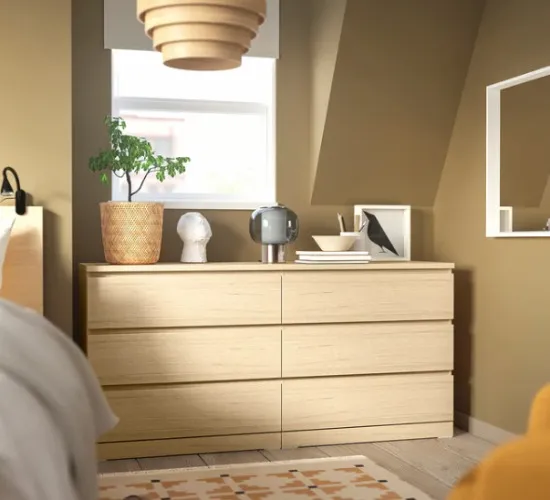 MALM Chest of 6 drawers - white stained oak veneer 160x78 cm