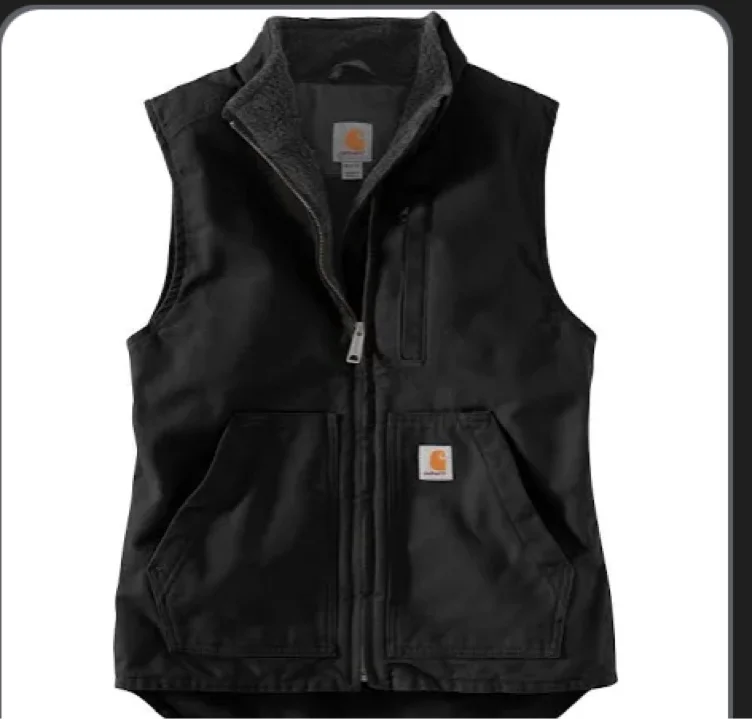 Carhartt Women's Loose Fit Washed Duck Sherpa-Lined Mock Neck Vest - Dark Black ,S