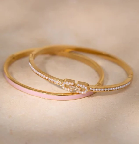 Altar'd State Blushing Pearl Stainless Steel Bangle Set