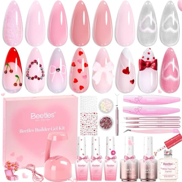 Beetles Spring Nails Blush Charm Valentine's Edition Builder Gel Kit with Mini Nail Lamp