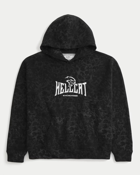 Boxy Leopard Print Dodge Hellcat Graphic Hoodie