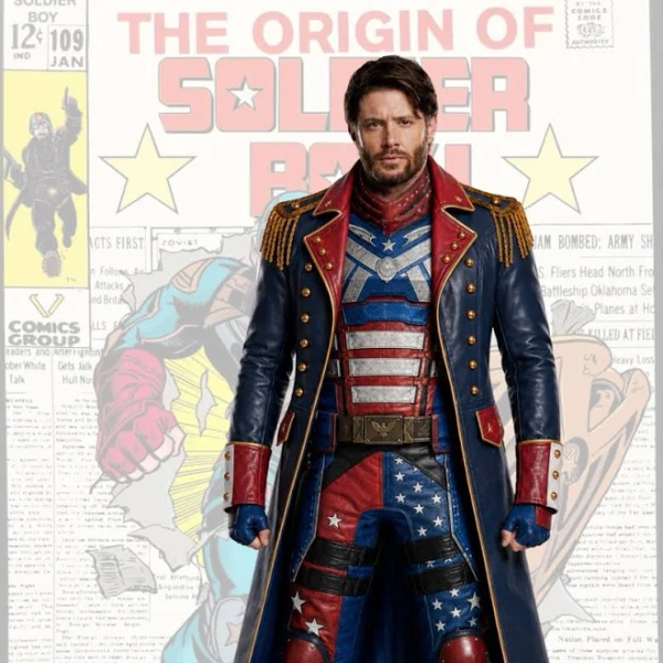 Soldier Boy Leather Trench Coat Costume with Shield