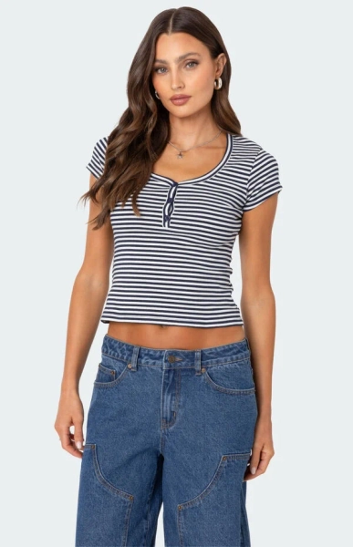 Kady Striped Henley T-Shirt