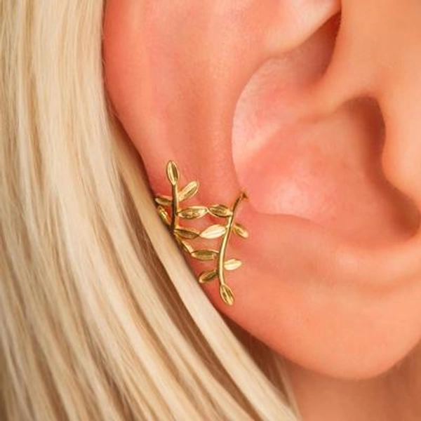 Dainty Olive Leaves Ear Cuff Earring * No Piercing Required * Gold Vermeil or Sterling Silver