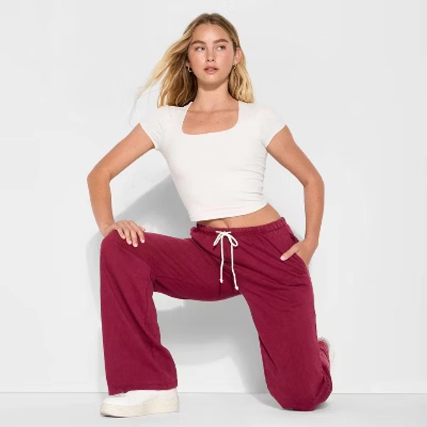Women's Mid-Rise Knit Sweatpants - Wild Fable™ Burgundy S