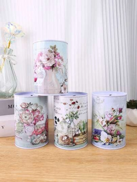 1pc Iron Coin Money Saving Box, Round Flower Savings Jar With No Exit, Festival Gift, Random Pattern & Color Birthday Gifts Graduation