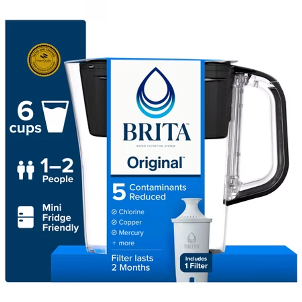Brita Standard 6-Cup  Black Plastic Water Filtration Pitcher