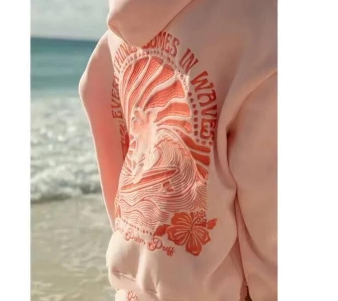 Pink Palm Puff Hoodies For Womens Long Sleeve Letter Print Cute