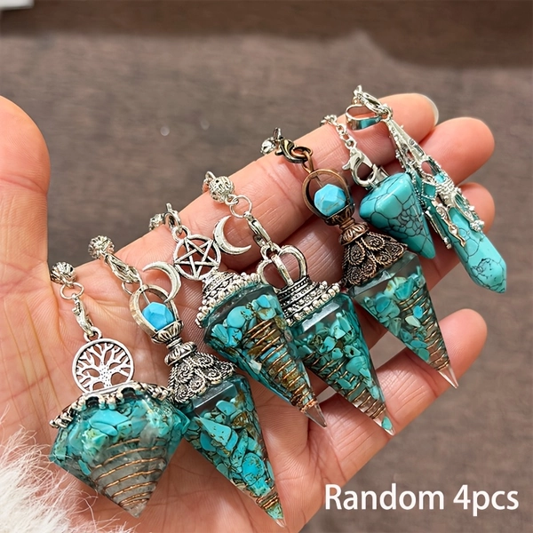 4pcs Turquoise Pendulum Pendants | Halloween Witch Tools, Diverse Styles, Symbol of Love and Friendship, Christmas, Natural Crystal by JXMYBA