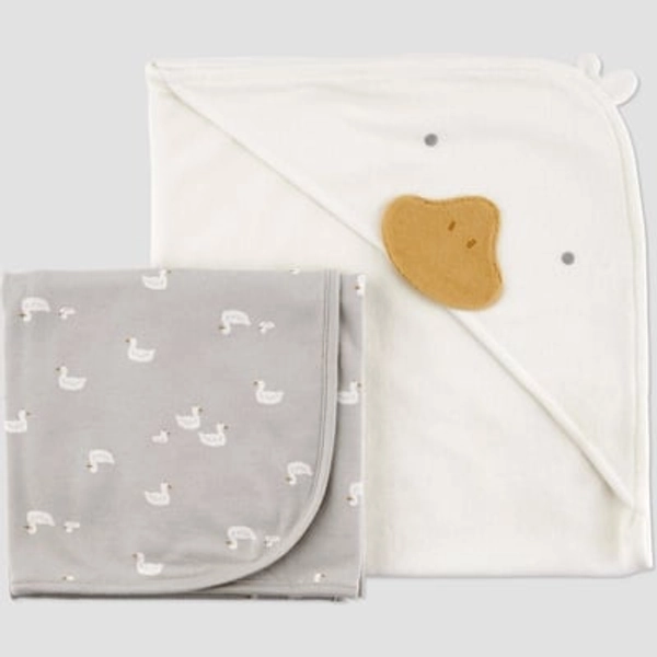 Carter's Just One You®️ Baby 2pk Duck Towel - Gray/White: Hooded Terry Towels, Cotton & Polyester, Animal Print, 29"x29"