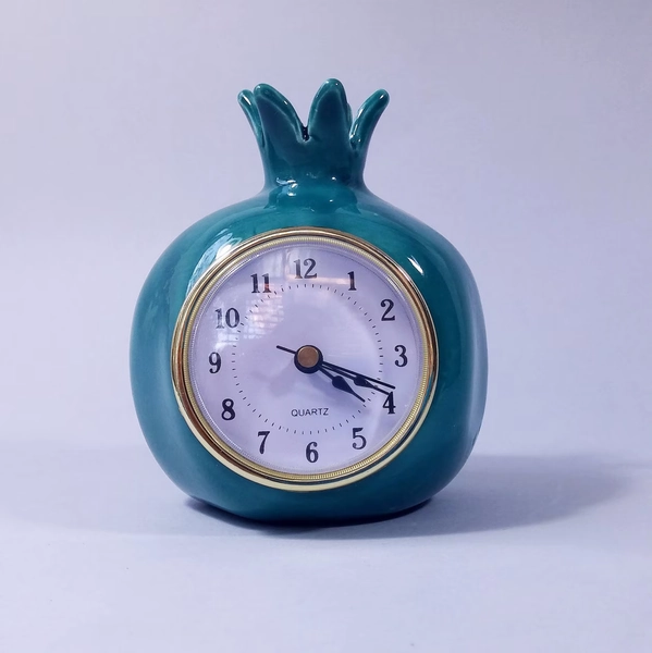 Turquoise pomegranate clock, Table clock, Desk clock, Ceramic clock, Retro Vintage style Clock, Shelf clock, Handmade pomegranate shape