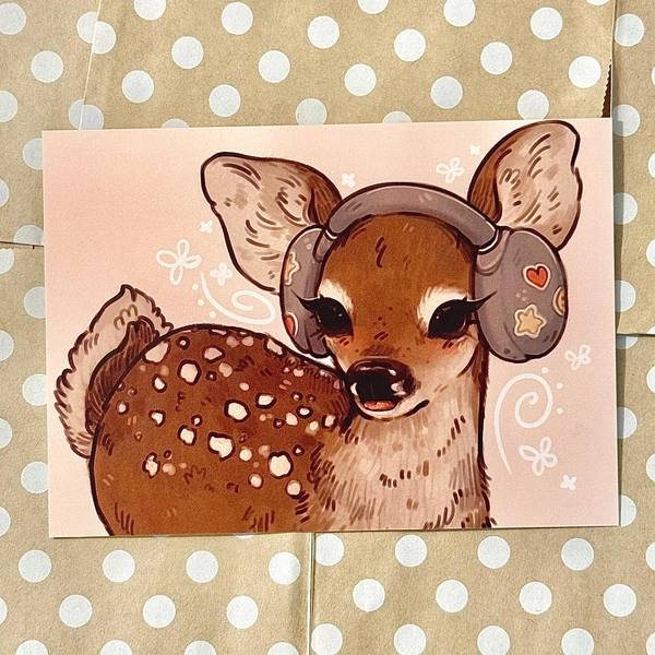 Music Fawn Print | 5" x 7" | Cozy Art Print | Cardstock Cute Deer Print