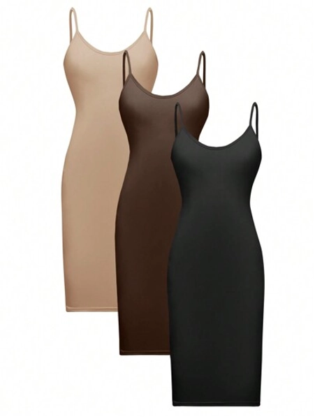 Chiquease Solid Color Casual Spaghetti Strap Dress