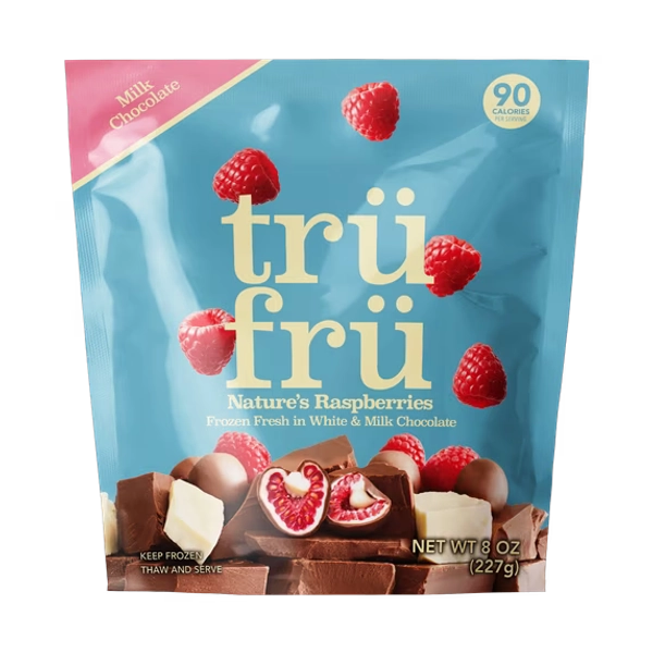 Tru Fru Frozen Raspberries in Milk & White Chocolate, 8oz