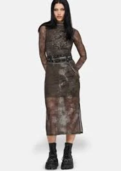Disturbia Eros Realm Graphic Mesh Midi Dress
