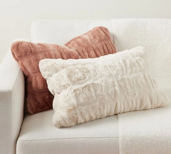 Faux Fur Ruched Lumbar Pillow