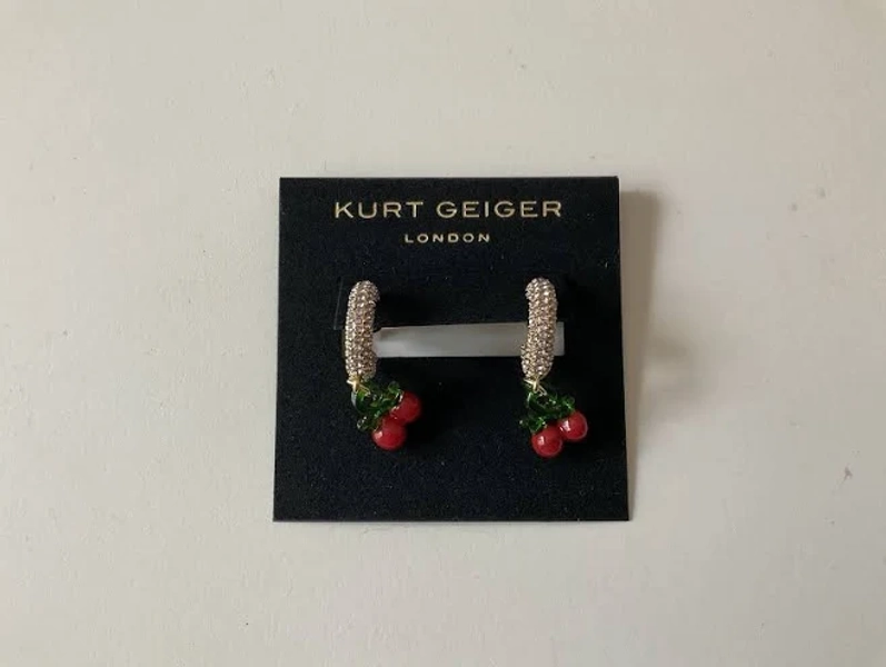 Kurt Geiger Crystal Cherry Earrings Cherries Rhinestone Ear Rings Stud