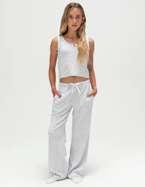 FULL TILT Ditsy Girls Wide Leg Thermal Pants - HEATHER GRAY - XS