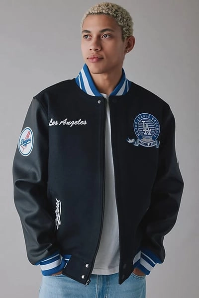 Pro Standard MLB Los Angeles Dodgers Team Logo Varsity Jacket in Black, Men's at Urban Outfitters
