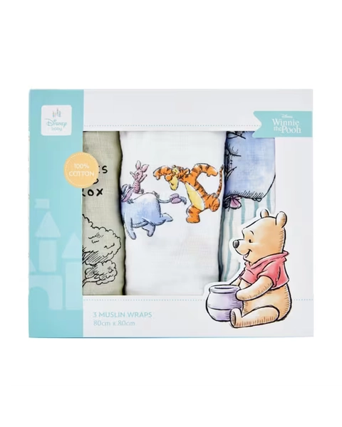 3 Pack Disney Baby Winnie the Pooh Muslin Wraps - Multi - One Size