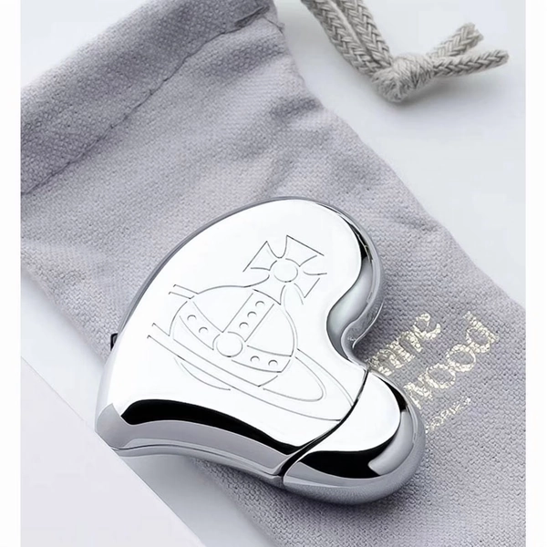 Vivienne Westwood Lighter Heart Shape Electronic Gas, Logo Boxed Orb Box, Father's Day Gifts, Silver(Gas Has Been Removed）