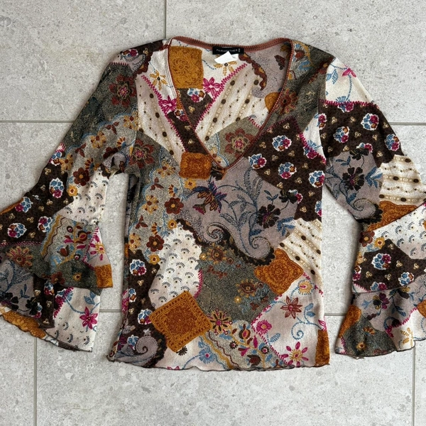 Vintage Y2K Whimsy Boho Fairy Mesh Top - Medium...