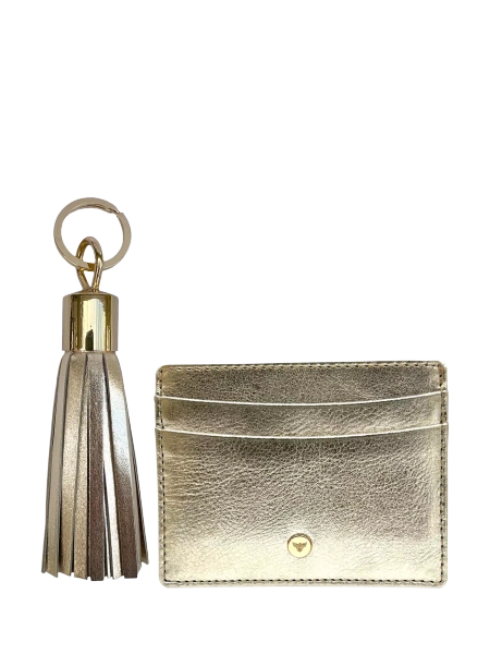 Apatchy Leather Tassel Keyring and Cardholder Gift Set, Gold