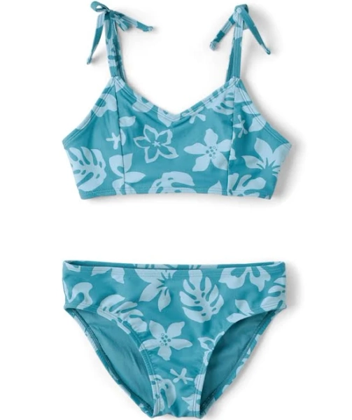 Sugar and Jade Tween Girls Tropical Bow Shoulder Bikini Swimsuit