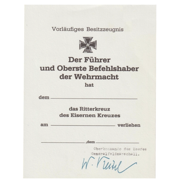 Ritterkreuz Certificate