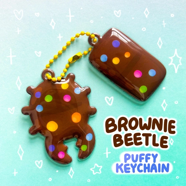 Brownie Beetle 2.25 Inch Puffy Squishy PVC Charm Cute Bug Stag Beetle Dessert Insect Candy Sweets Cake