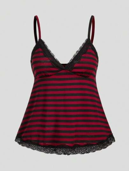 ROMWE Fairycore Women's Lace Striped Camisole Top For Summer